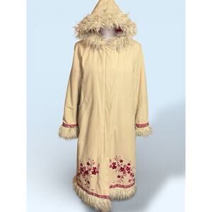 Vintage Women Shearling Embroidered Coat Penny Lane Boho 90s Y2K Vintage Hood